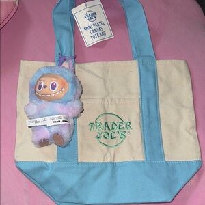 Mini Pastel Canvas Tote Bag with Plush Toy